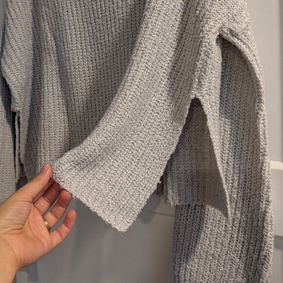 Grey Cropped Bell Sleeve Turtle Neck Sweater - Picture 4 of 5